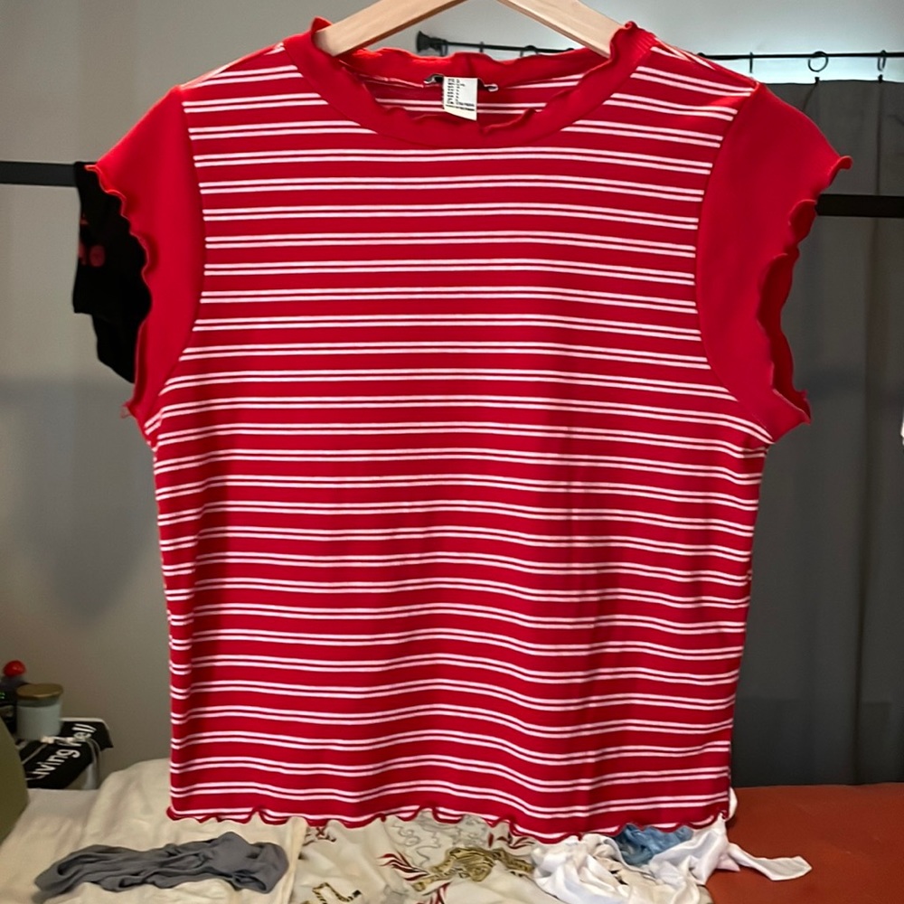 Red striped crop top